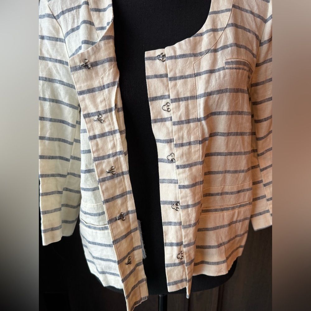 Merona Cream and Grey Linen stripped jacket size xl NWOT - Picture 7 of 10